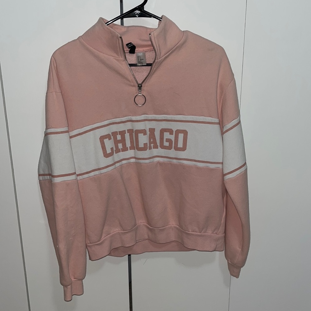 H&M CHICAGO PINK WHITE QUARTERZIP SWEATSHIRT SIZE SMALL - Picture 2 of 6